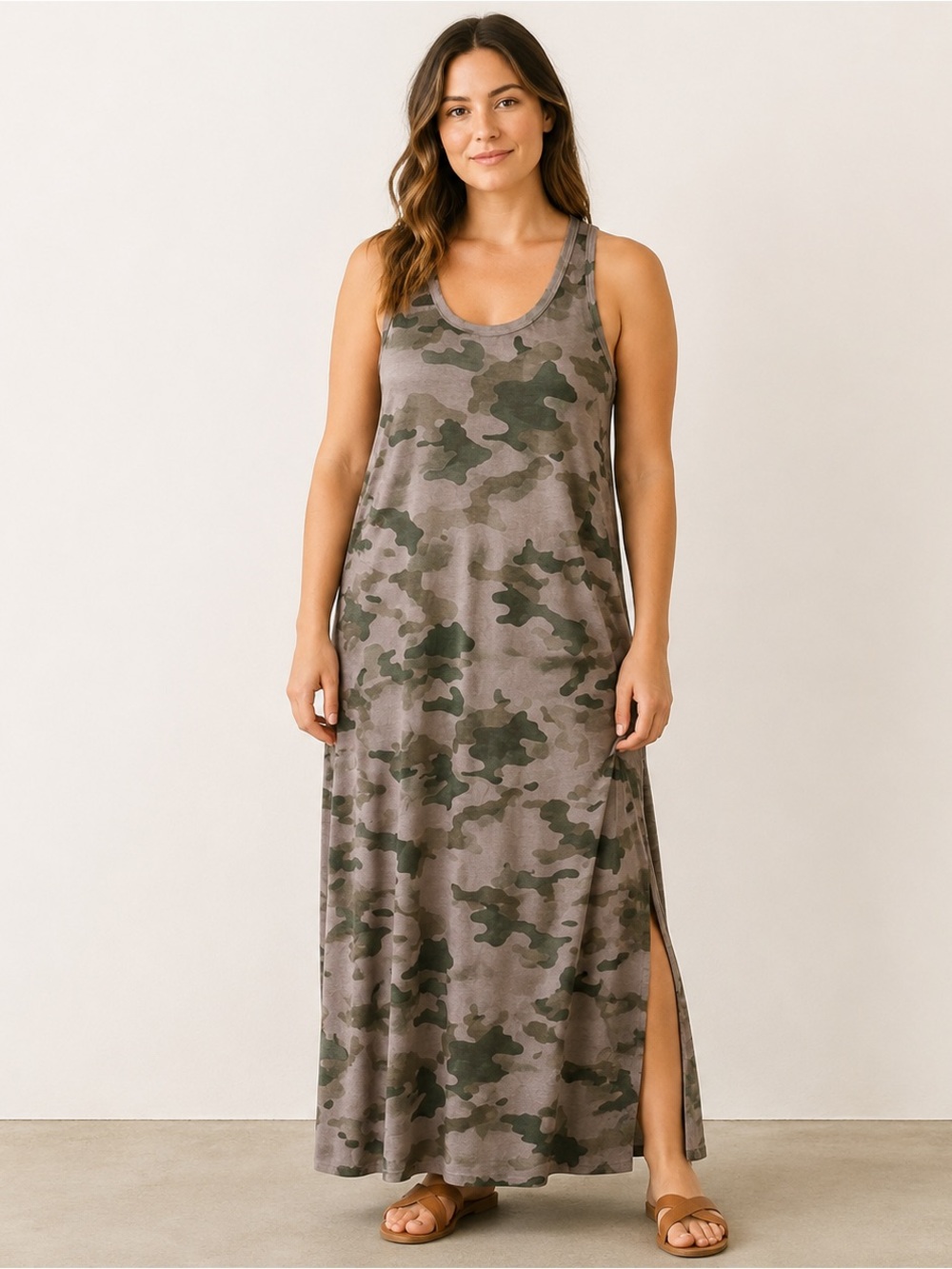 Sundry Camo Racerback Maxi Dress Size 3 Large Made in USA